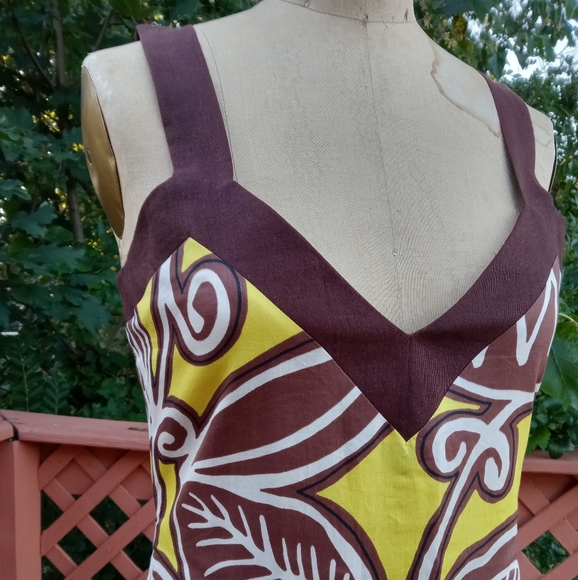 🌞🏝 New size 8 Summer Dress Bold Yellow and Brown Tropical print - Picture 5 of 11